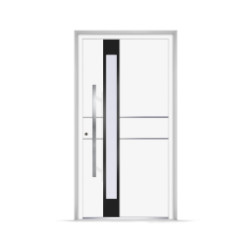 Edelstahl-Applikation und Fenster mit schwarzer Glas-Applikation